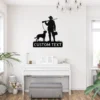 Personalized hunter with dog metal sign in 16 gauge steel for hunting wall decor, custom name plaque for cabin, outdoorsman and dog lover gift.