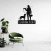 Personalized hunter with dog metal sign in 16 gauge steel for hunting wall decor, custom name plaque for cabin, outdoorsman and dog lover gift.