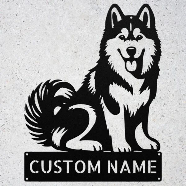 Personalized Husky Dog Metal Sign Custom Pet Wall Decor Personalized husky dog metal art sign in 16 gauge steel for pet wall decor, custom dog name plaque and home gift for husky lovers.