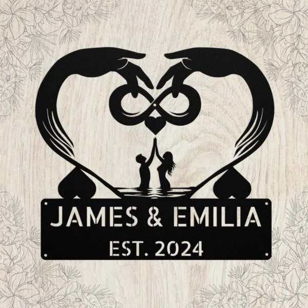 Personalized Infinite Love Metal Sign Romantic Wall Art For Couples Personalized infinite love metal sign in 16 gauge steel for romantic wall decor, custom couple name plaque and wedding or anniversary gift art.