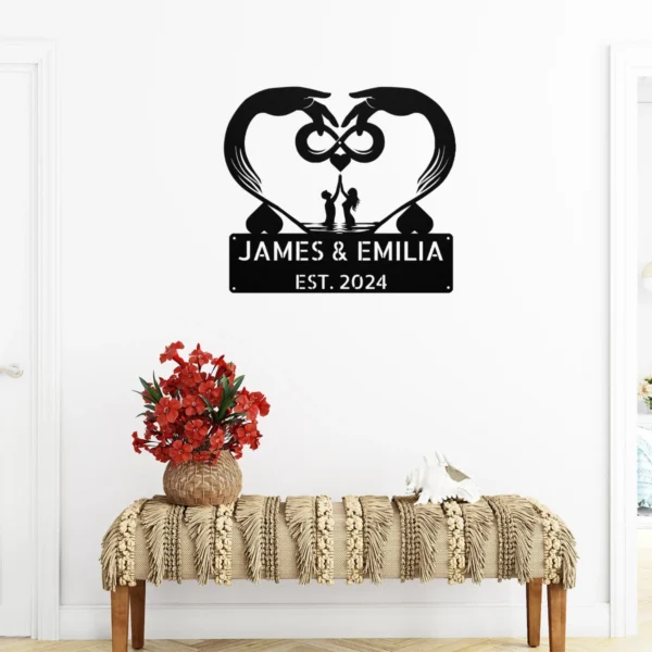 Personalized Infinite Love Metal Sign Romantic Wall Art For Couples Personalized infinite love metal sign in 16 gauge steel for romantic wall decor, custom couple name plaque and wedding or anniversary gift art.