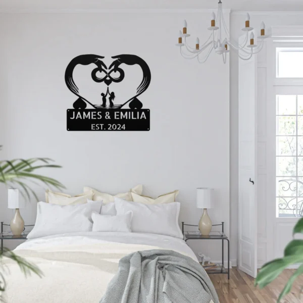 Personalized Infinite Love Metal Sign Romantic Wall Art For Couples Personalized infinite love metal sign in 16 gauge steel for romantic wall decor, custom couple name plaque and wedding or anniversary gift art.