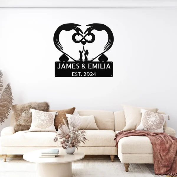 Personalized Infinite Love Metal Sign Romantic Wall Art For Couples Personalized infinite love metal sign in 16 gauge steel for romantic wall decor, custom couple name plaque and wedding or anniversary gift art.
