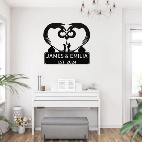 Personalized Infinite Love Metal Sign Romantic Wall Art For Couples Personalized infinite love metal sign in 16 gauge steel for romantic wall decor, custom couple name plaque and wedding or anniversary gift art.