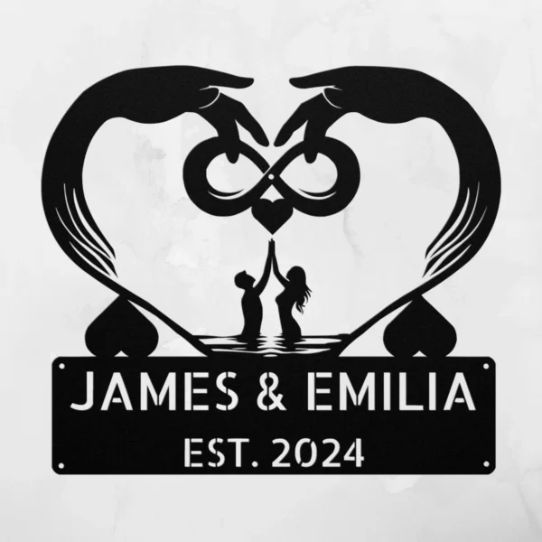 Personalized Infinite Love Metal Sign Romantic Wall Art For Couples Personalized infinite love metal sign in 16 gauge steel for romantic wall decor, custom couple name plaque and wedding or anniversary gift art.