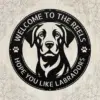 Personalized Labrador Retriever Dog Sign Custom Family Name Metal Decor Personalized Labrador Retriever Dog Sign in 16 gauge steel for pet wall decor, custom family name plaque for home and dog lover gift art.