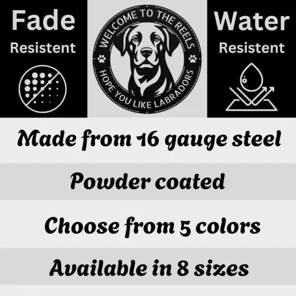 Personalized Labrador Retriever Dog Sign Custom Family Name Metal Decor Personalized Labrador Retriever Dog Sign in 16 gauge steel for pet wall decor, custom family name plaque for home and dog lover gift art.