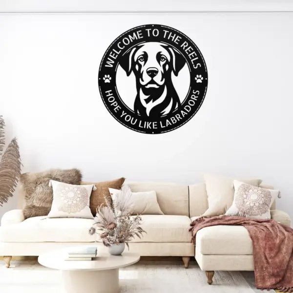 Personalized Labrador Retriever Dog Sign Custom Family Name Metal Decor Personalized Labrador Retriever Dog Sign in 16 gauge steel for pet wall decor, custom family name plaque for home and dog lover gift art.