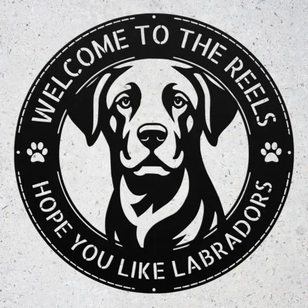 Personalized Labrador Retriever Dog Sign Custom Family Name Metal Decor Personalized Labrador Retriever Dog Sign in 16 gauge steel for pet wall decor, custom family name plaque for home and dog lover gift art.