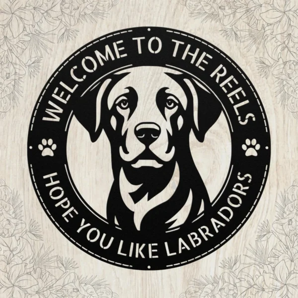 Personalized Labrador Retriever Metal Dog Sign Custom Family Name Decor Personalized Labrador Retriever metal dog sign in 16 gauge steel for pet wall decor, custom family name plaque for home and dog lover gift art.