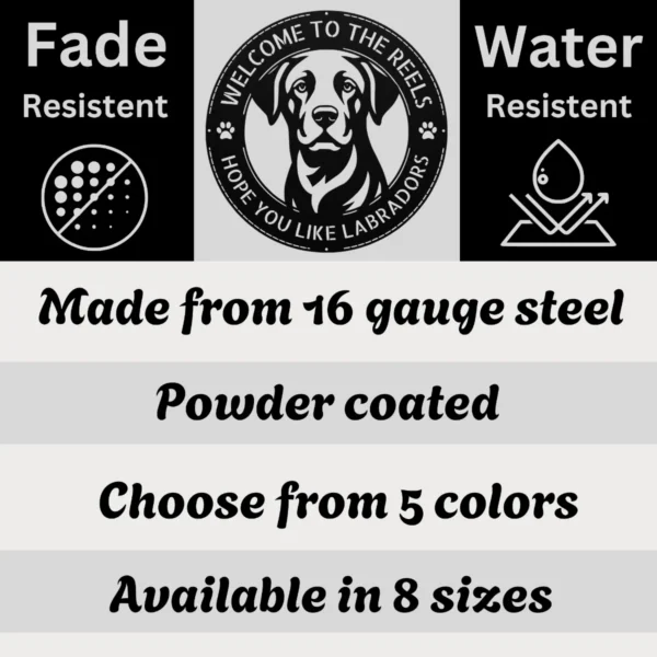 Personalized Labrador Retriever Metal Dog Sign Custom Family Name Decor Personalized Labrador Retriever metal dog sign in 16 gauge steel for pet wall decor, custom family name plaque for home and dog lover gift art.