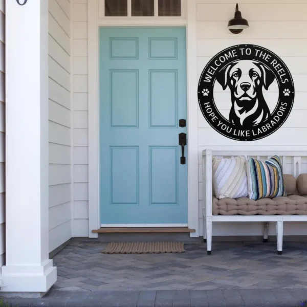Personalized Labrador Retriever Metal Dog Sign Custom Family Name Decor Personalized Labrador Retriever metal dog sign in 16 gauge steel for pet wall decor, custom family name plaque for home and dog lover gift art.