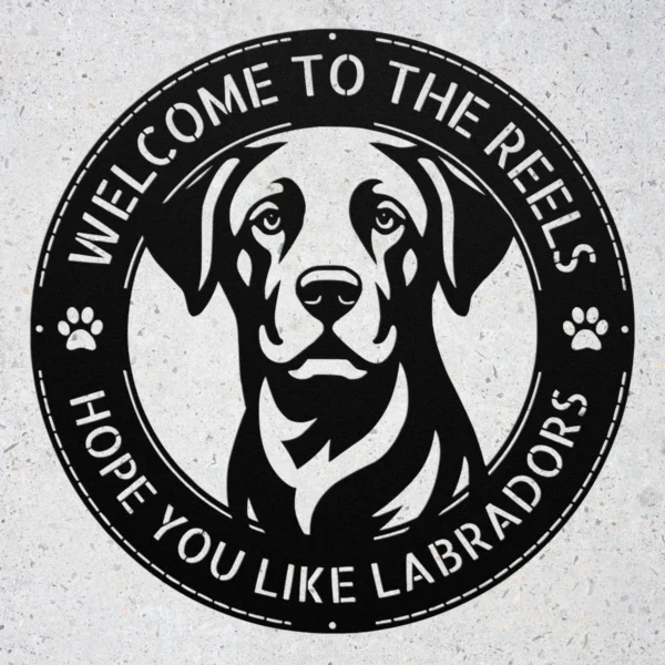 Personalized Labrador Retriever Metal Dog Sign Custom Family Name Decor Personalized Labrador Retriever metal dog sign in 16 gauge steel for pet wall decor, custom family name plaque for home and dog lover gift art.