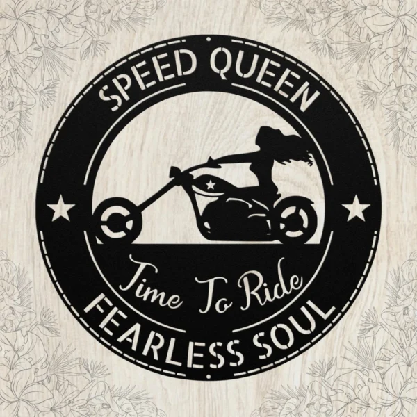 Personalized Lady Biker Metal Wall Sign Custom Motorcycle Decor Personalized lady biker metal sign in 16 gauge steel for motorcycle wall decor, custom rider plaque for garage, home and biker gift art.