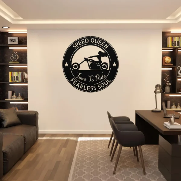 Personalized Lady Biker Metal Wall Sign Custom Motorcycle Decor Personalized lady biker metal sign in 16 gauge steel for motorcycle wall decor, custom rider plaque for garage, home and biker gift art.