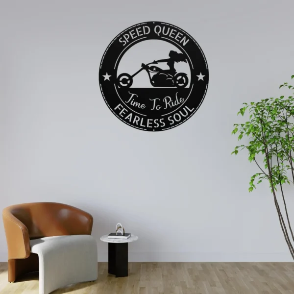 Personalized Lady Biker Metal Wall Sign Custom Motorcycle Decor Personalized lady biker metal sign in 16 gauge steel for motorcycle wall decor, custom rider plaque for garage, home and biker gift art.