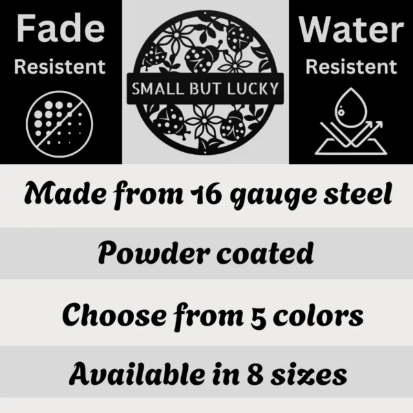 Personalized ladybug metal sign in 16 gauge steel for garden wall decor, custom insect plaque for outdoor home, patio and gift art.