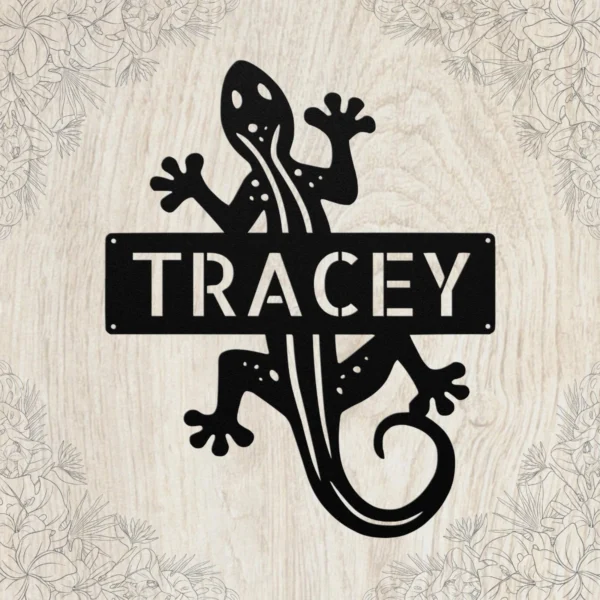 Personalized Lizard Metal Sign Reptile Wall Decor Personalized lizard metal sign in 16 gauge steel for reptile wall decor, custom animal plaque for home, garden, terrarium room and gift art.