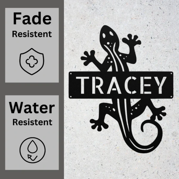 Personalized Lizard Metal Sign Reptile Wall Decor Personalized lizard metal sign in 16 gauge steel for reptile wall decor, custom animal plaque for home, garden, terrarium room and gift art.