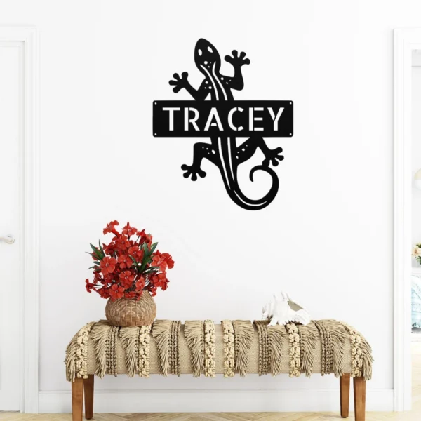 Personalized Lizard Metal Sign Reptile Wall Decor Personalized lizard metal sign in 16 gauge steel for reptile wall decor, custom animal plaque for home, garden, terrarium room and gift art.