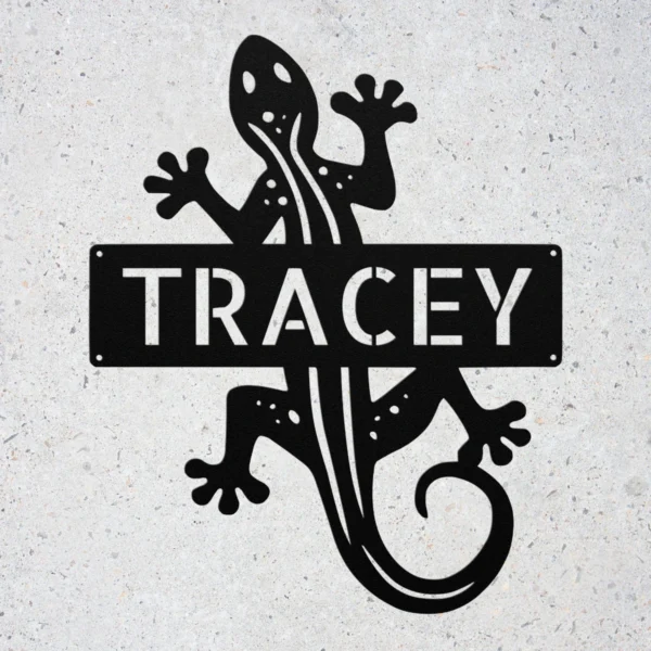 Personalized Lizard Metal Sign Reptile Wall Decor Personalized lizard metal sign in 16 gauge steel for reptile wall decor, custom animal plaque for home, garden, terrarium room and gift art.