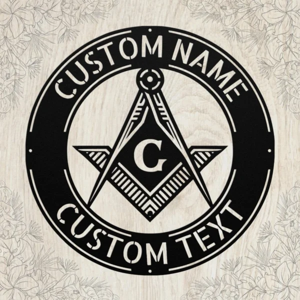 Personalized Masonic Symbol Metal Sign Freemason Wall Art Personalized Masonic symbol metal sign in 16 gauge steel for Freemason wall decor, custom lodge plaque and symbolic gift for members.