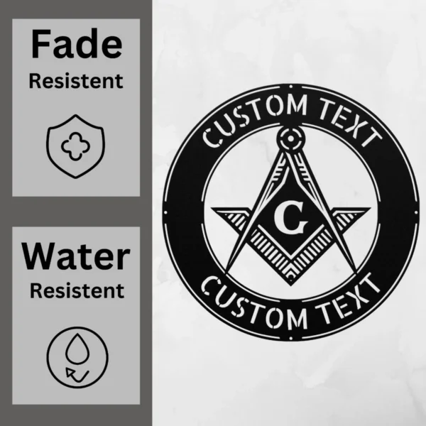Personalized Masonic Symbol Metal Sign Freemason Wall Art Personalized Masonic symbol metal sign in 16 gauge steel for Freemason wall decor, custom lodge plaque and symbolic gift for members.