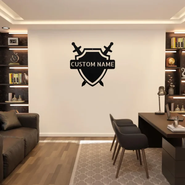 Personalized Medieval Shield Metal Art Sign Knight Family Crest Decor Personalized medieval shield metal wall sign in 16 gauge steel for knight family crest decor, custom castle wall art plaque and gift.