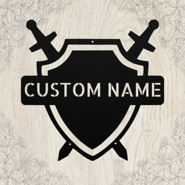 Personalized Medieval Shield Metal Sign Knight Family Decor Personalized medieval shield metal sign in 16 gauge steel for knight family crest decor, custom castle wall art plaque and gift.