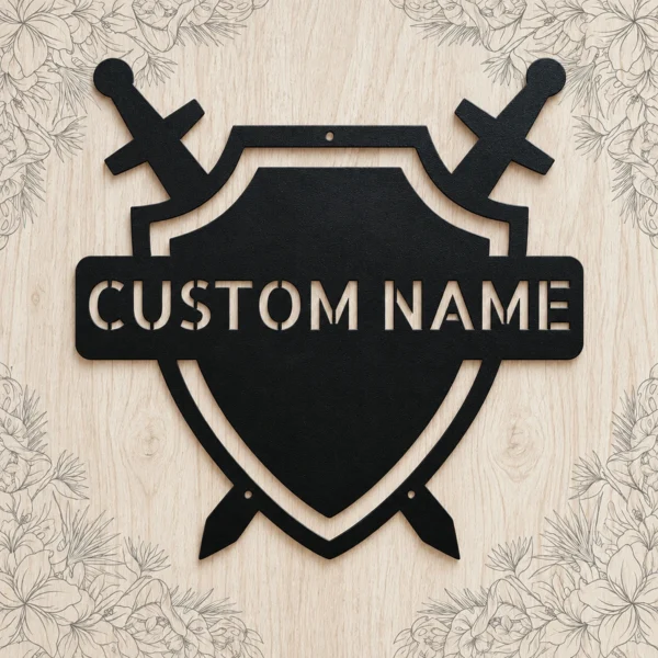 Personalized Medieval Shield Metal Sign Knight Family Decor Personalized medieval shield metal sign in 16 gauge steel for knight family crest decor, custom castle wall art plaque and gift.