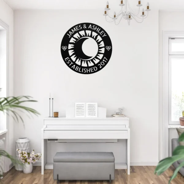 Personalized Moon Sun Couple Metal Art Sign Celestial Wall Decor Personalized moon sun couple metal art sign in 16 gauge steel for celestial couple wall decor, wedding plaque for home, romantic gift art.