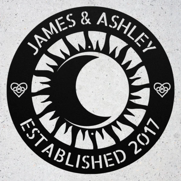 Personalized Moon Sun Couple Metal Art Sign Celestial Wall Decor Personalized moon sun couple metal art sign in 16 gauge steel for celestial couple wall decor, wedding plaque for home, romantic gift art.