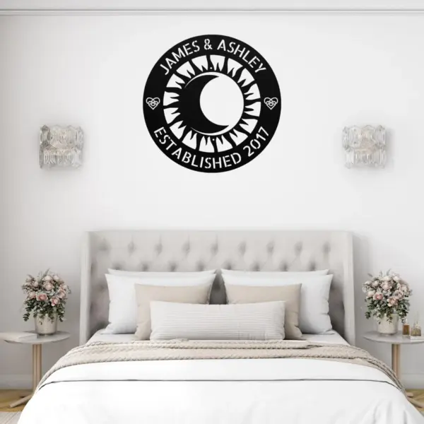 Personalized Moon Sun Couple Metal Sign Celestial Wall Decor Personalized Moon Sun Couple Metal Sign in 16 gauge steel for celestial couple wall decor, wedding plaque for home, romantic gift art.