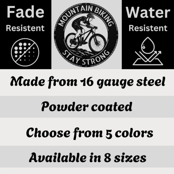 Personalized Mountain Bike Rider Metal Sign Custom Mtb Art Decor Personalized mountain bike rider metal sign in 16 gauge steel for MTB wall decor, custom cycling plaque for garage, riders and gift art.