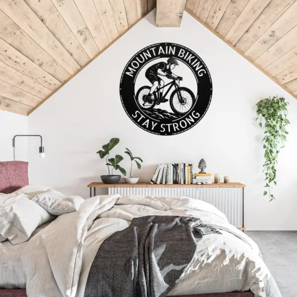 Personalized Mountain Bike Rider Sign in 16 gauge steel for MTB wall decor, custom cycling plaque for garage, riders and gift art.