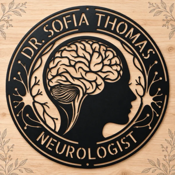 Personalized neurologist metal sign made from 16 gauge steel, custom medical office wall decor for doctors and clinics.