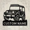 Personalized off-road vehicle metal sign in 16 gauge steel for 4x4 trail wall decor, custom jeep plaque for garage, drivers and adventure gift art.