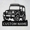 Personalized off-road vehicle metal sign in 16 gauge steel for 4x4 trail wall decor, custom jeep plaque for garage, drivers and adventure gift art.