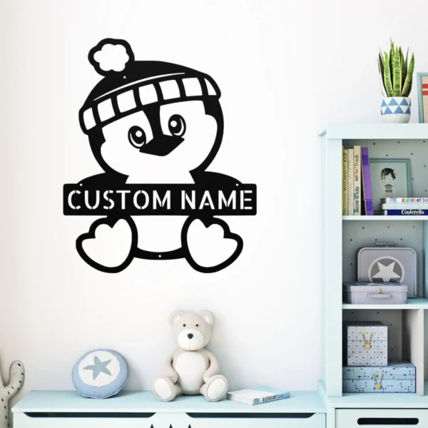 Personalized Penguin Metal Sign Wildlife Wall Art Decor Personalized penguin metal sign in 16 gauge steel for wildlife wall decor, custom animal plaque for home, nursery, and penguin lover gift art.