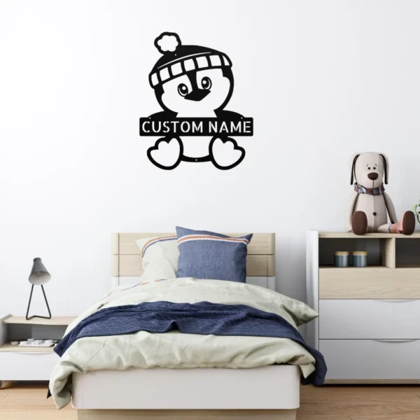 Personalized Penguin Metal Sign Wildlife Wall Art Decor Personalized penguin metal sign in 16 gauge steel for wildlife wall decor, custom animal plaque for home, nursery, and penguin lover gift art.