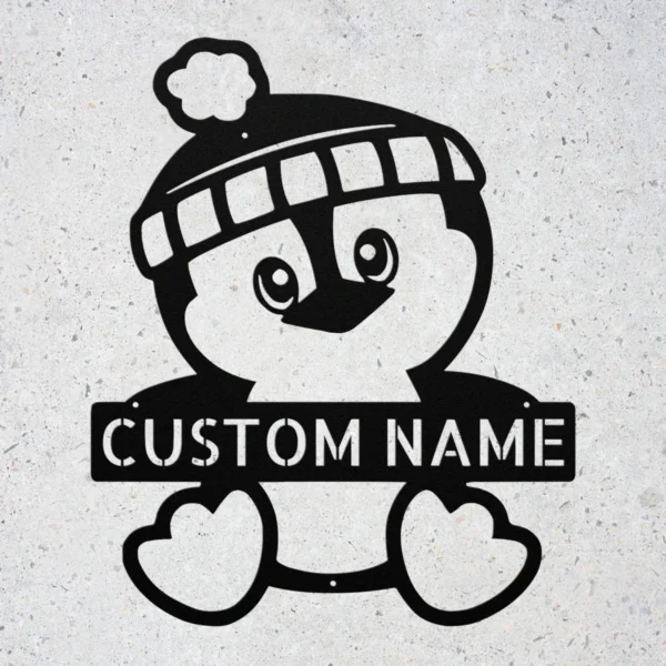 Personalized Penguin Metal Sign Wildlife Wall Art Decor Personalized penguin metal sign in 16 gauge steel for wildlife wall decor, custom animal plaque for home, nursery, and penguin lover gift art.