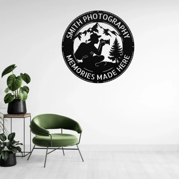 Personalized Photographer Metal Sign Custom Camera Studio Decor Personalized photographer metal sign in 16 gauge steel for camera wall art studio decor, custom photography plaque and creative professional gift.