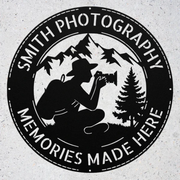 Personalized Photographer Metal Sign Custom Camera Studio Decor Personalized photographer metal sign in 16 gauge steel for camera wall art studio decor, custom photography plaque and creative professional gift.