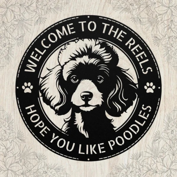 Personalized Poodle Metal Dog Sign Custom Family Name Decor Personalized Poodle metal dog sign in 16 gauge steel for pet wall decor, custom family name plaque for home and elegant dog lover gift art.