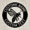 Personalized queen bee metal sign in 16 gauge steel for bee wall decor, custom hive plaque for beekeepers, farmhouse garden and gift art.