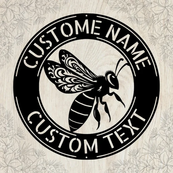 Personalized queen bee metal sign in 16 gauge steel for bee wall decor, custom hive plaque for beekeepers, farmhouse garden and gift art.