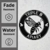 Personalized queen bee metal sign in 16 gauge steel for bee wall decor, custom hive plaque for beekeepers, farmhouse garden and gift art.