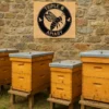 Personalized queen bee metal sign in 16 gauge steel for bee wall decor, custom hive plaque for beekeepers, farmhouse garden and gift art.