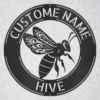 Personalized queen bee metal sign in 16 gauge steel for bee wall decor, custom hive plaque for beekeepers, farmhouse garden and gift art.