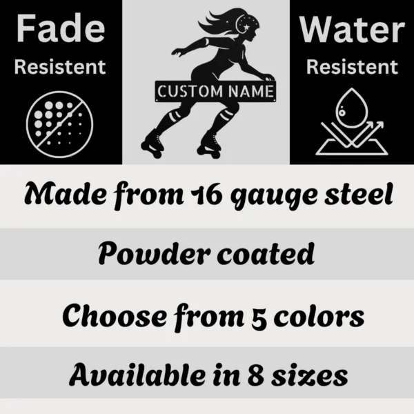 Personalized Roller Derby Metal Sign Custom Skate Team Art Decor Personalized roller derby metal sign in 16 gauge steel for skate wall decor, custom derby team plaque for rink, gym and gift art.